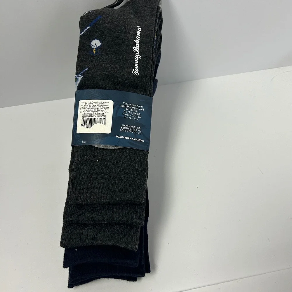 Tommy Bahama Mens 6 Pairs Casual Crew Socks One Size Lobster Palm Tree Navy Gray
